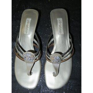 Brighton KONA Metallic Embellished Italian Leather Medallion Heeled Sandals 8.5